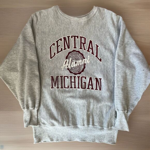 Vintage Central Michigan Sweatshirt XL Gray 90s Champion Reverse Weave Pullover - Picture 1 of 10